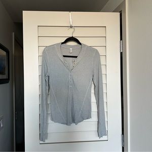 Free People Intimately Lightweight Waffle Knit Henley Button Rose Gold L Cozy